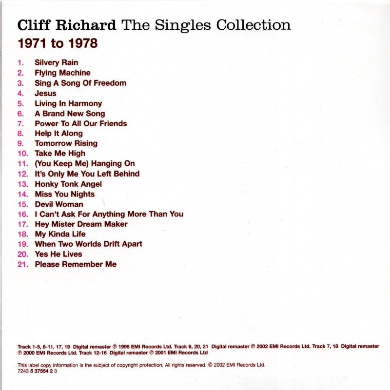 Cliff Richard The Singles Collection : CD 3 Back